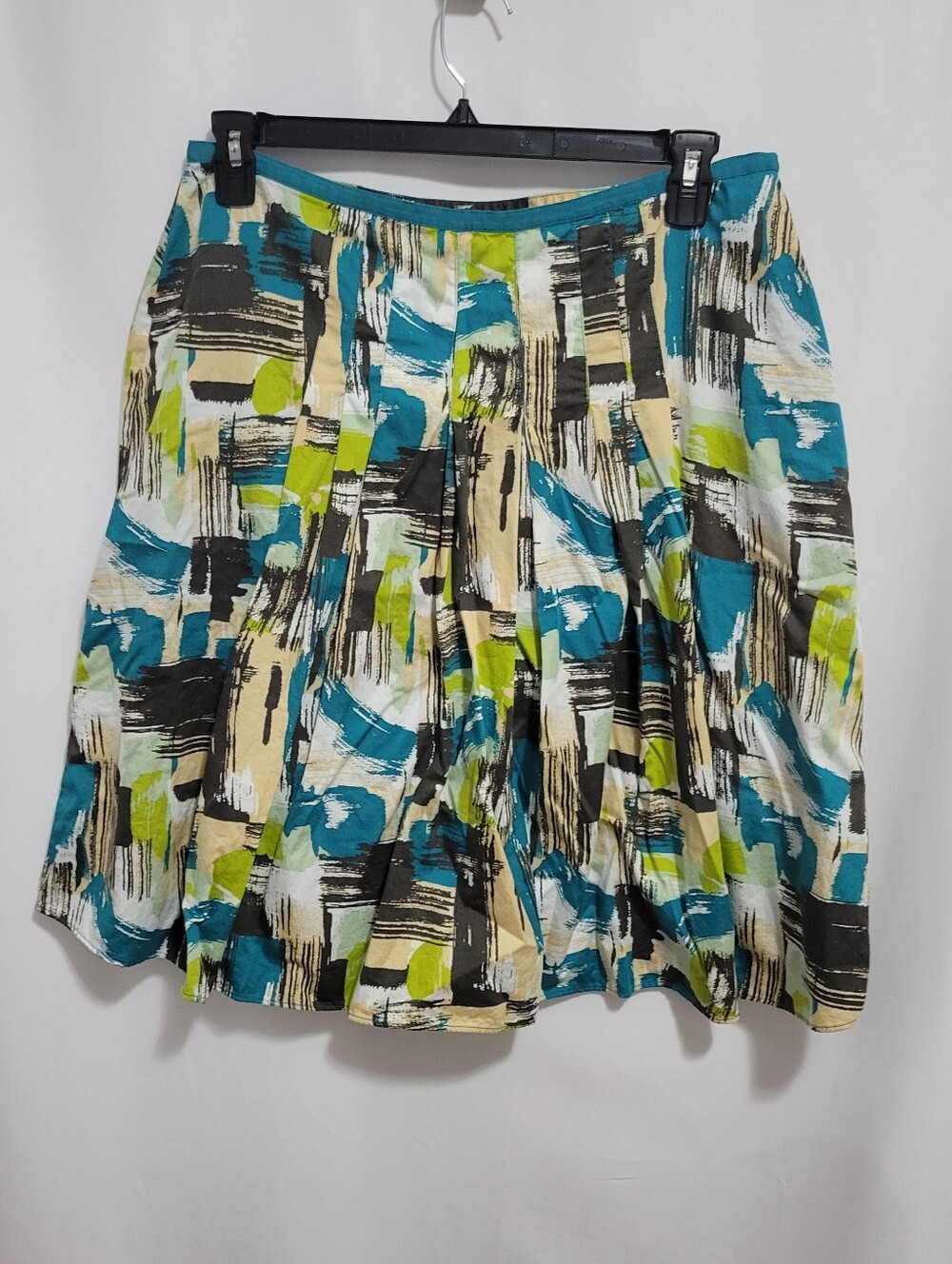 Liz Claiborne Abstract Print Pleated Lined Skirt in Teal, Lime & Black, Size 14